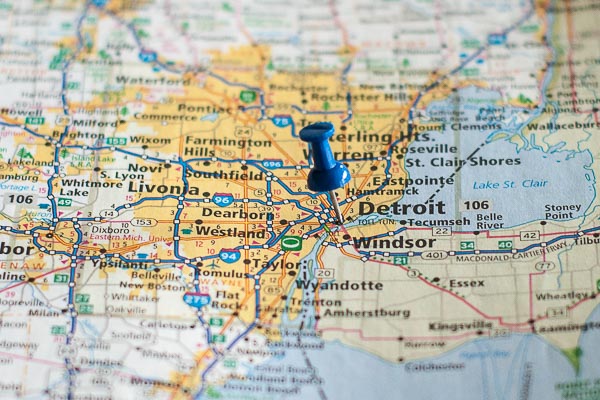 Free Stock Photos for Blogs - Detroit Michigan Pinpoint on a Map