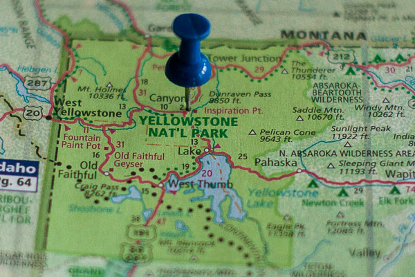 Free Stock Photos for Blogs - Yellowstone National Park Pinpoint on a Map